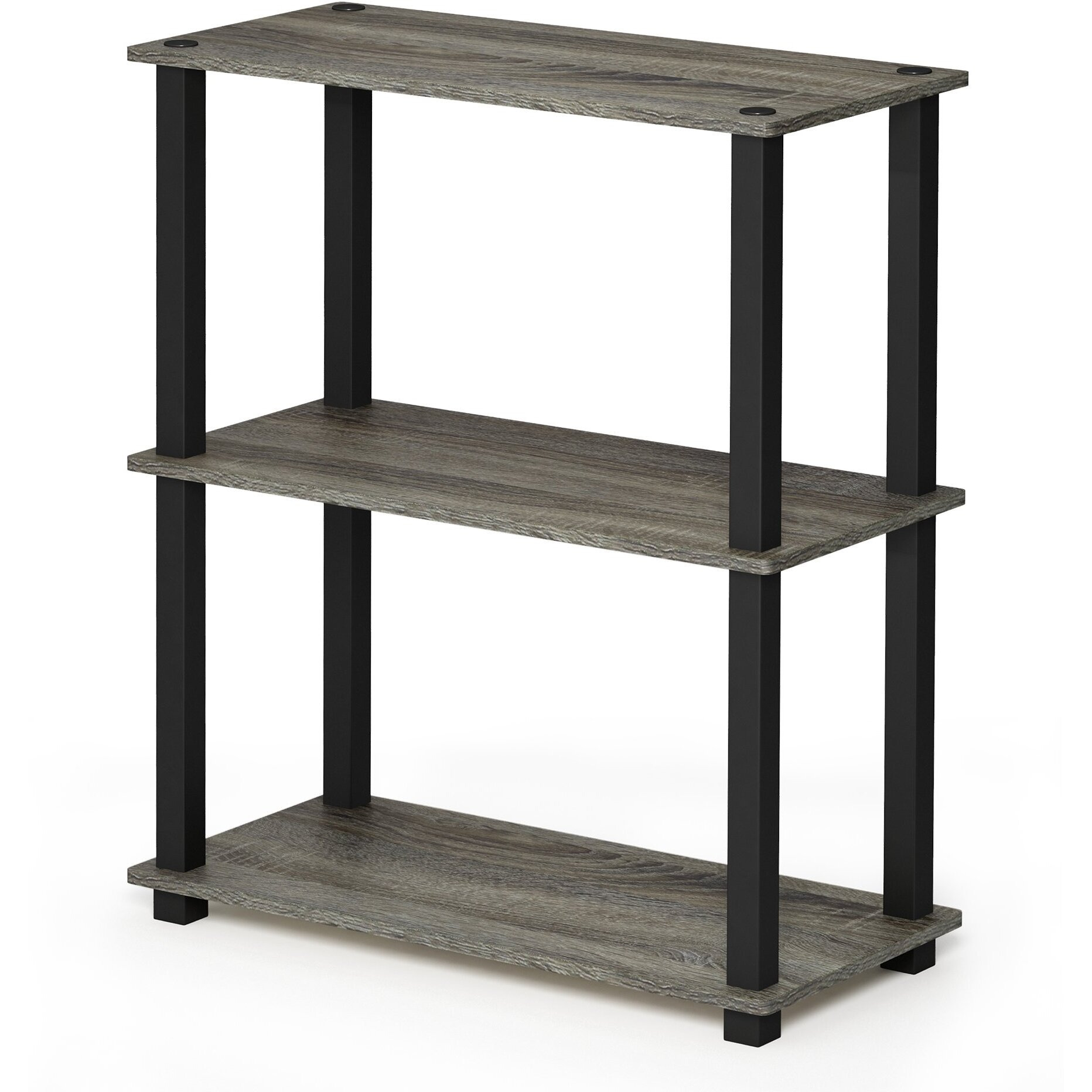 Furinno Turn-S-Tube 3-Tier Compact Multipurpose Shelf Display Rack with Square Tube, French Oak Grey/Black, 18025GYW/BK