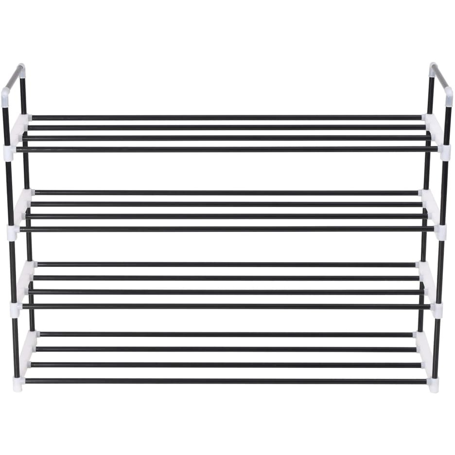 vidaXL Shoe Rack with 4 Shelves Metal and Plastic Black