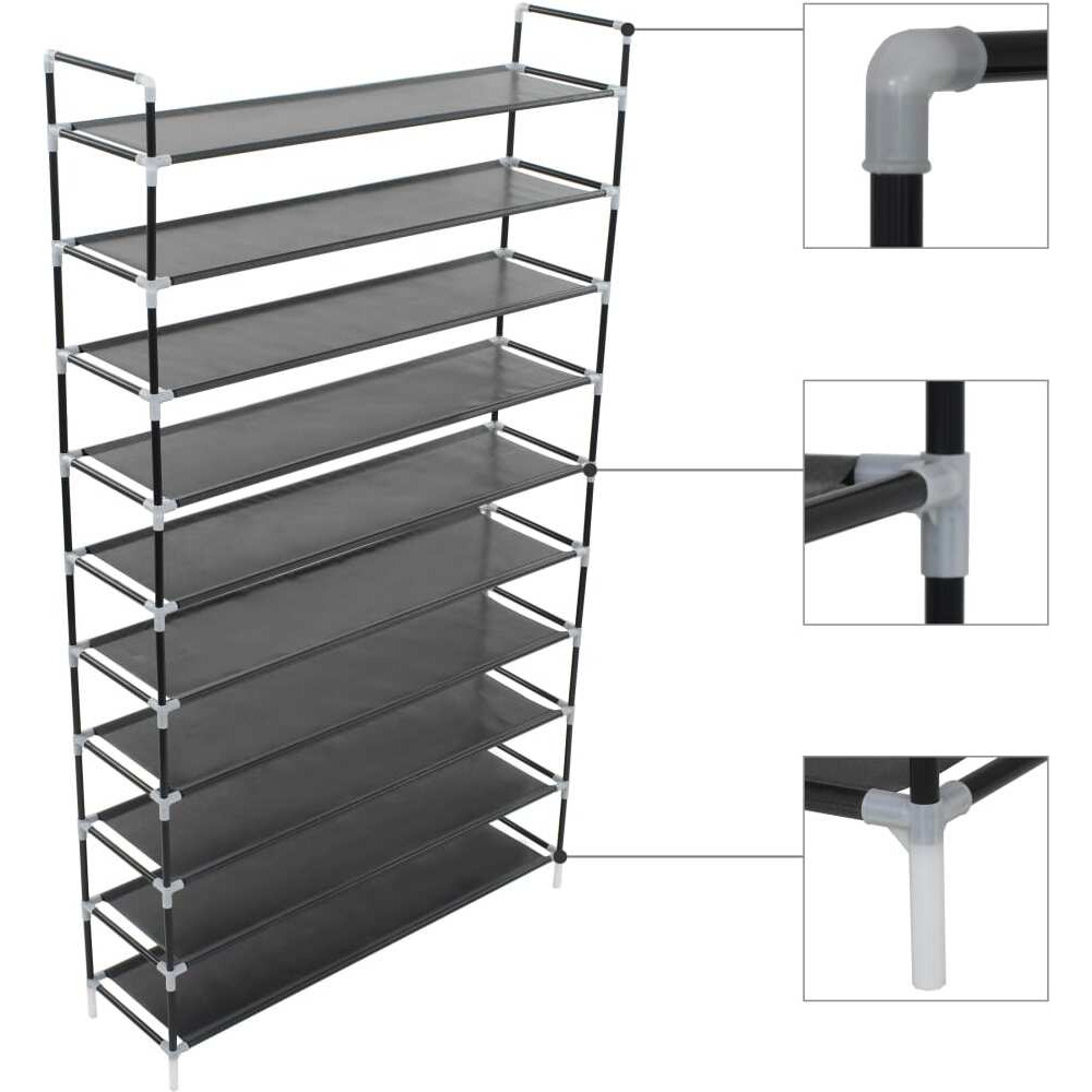 vidaXL Shoe Rack with 10 Shelves Metal and Non-woven Fabric Black