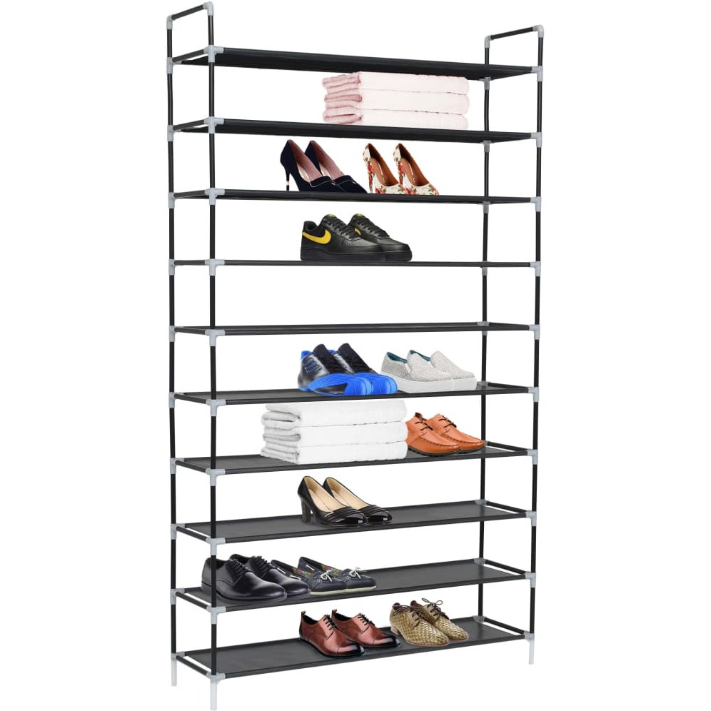 vidaXL Shoe Rack with 10 Shelves Metal and Non-woven Fabric Black