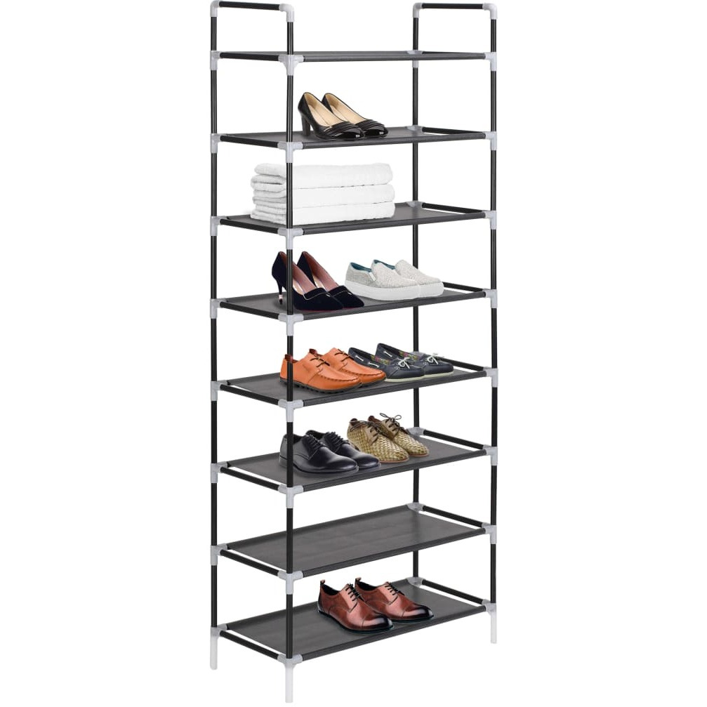 vidaXL Shoe Rack with 8 Shelves Metal and Non-woven Fabric Black