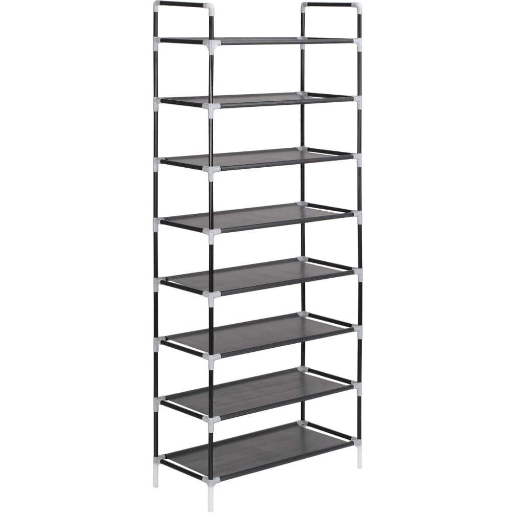 vidaXL Shoe Rack with 8 Shelves Metal and Non-woven Fabric Black