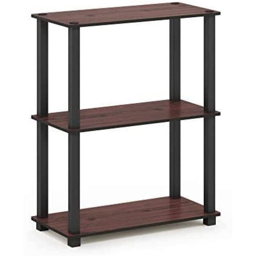 Furinno Turn-S-Tube 3-Tier Compact Multipurpose Shelf Display Rack with Square Tube, Dark Cherry/Black