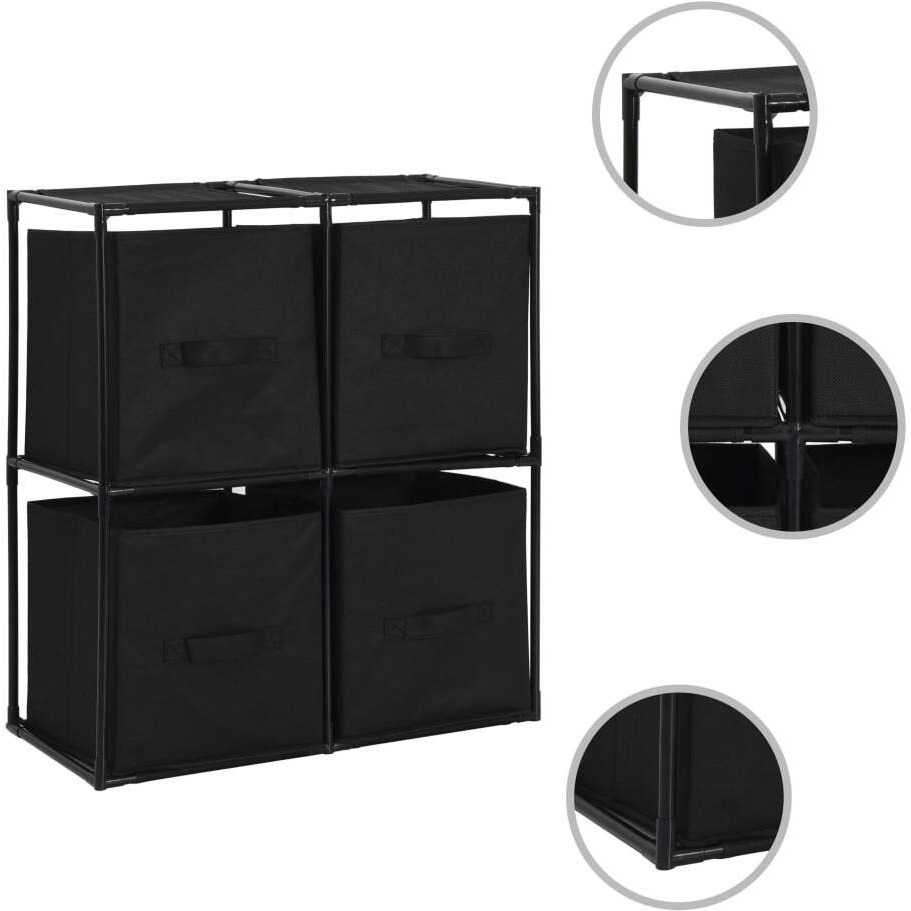 vidaXL Storage Cabinet with 4 Fabric Baskets Black 24.8&quotx11.8&quotx28" Steel