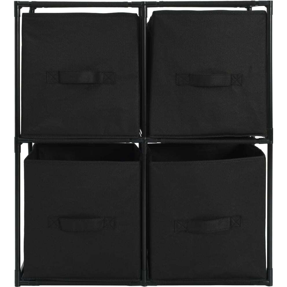 vidaXL Storage Cabinet with 4 Fabric Baskets Black 24.8&quotx11.8&quotx28" Steel
