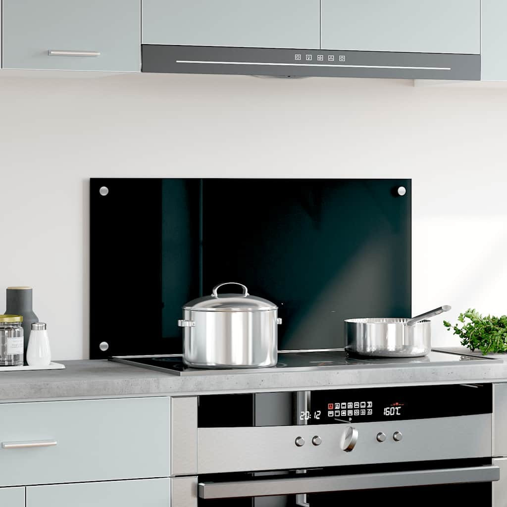 vidaXL Kitchen Backsplash Black 31.5&quotx15.7" Tempered Glass