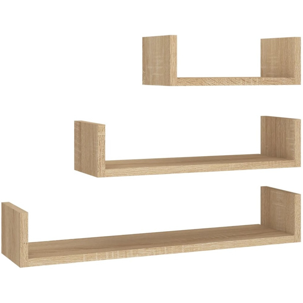 vidaXL Wall Display Shelf 3 pcs Sonoma Oak Engineered Wood