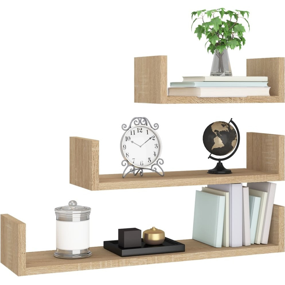 vidaXL Wall Display Shelf 3 pcs Sonoma Oak Engineered Wood