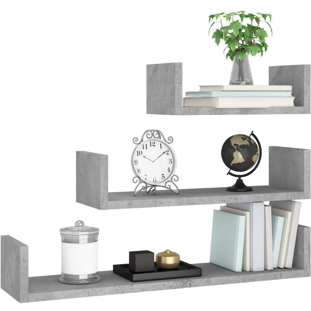 vidaXL Wall Display Shelf 3 pcs Concrete Gray Engineered Wood