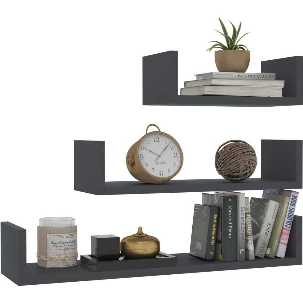 vidaXL Wall Display Shelf 3 pcs Gray Engineered Wood