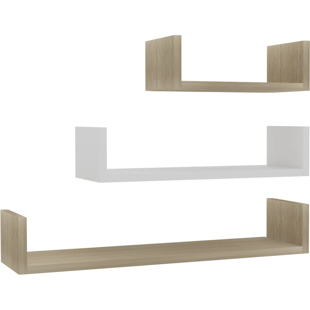 vidaXL Wall Display Shelf 3 pcs White and Sonoma Oak Engineered Wood