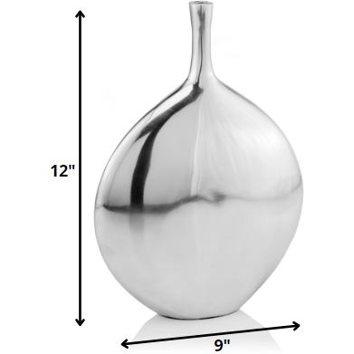 3" X 9" X 12" Silver Aluminum Meduim Long Neck Disc Vase