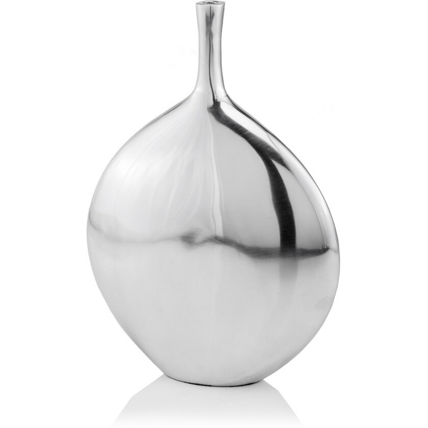 3" X 9" X 12" Silver Aluminum Meduim Long Neck Disc Vase