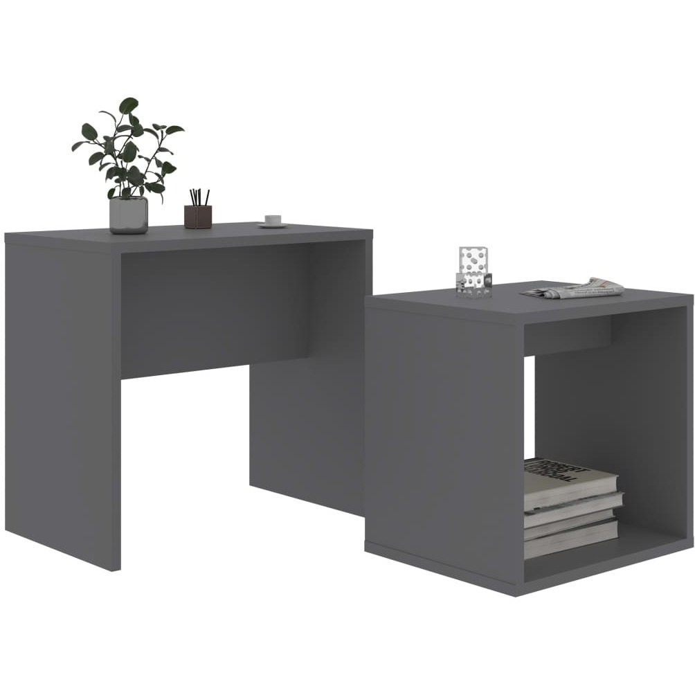 vidaXL Coffee Table Set Gray 18.9&quotx11.8&quotx17.7" Engineered Wood