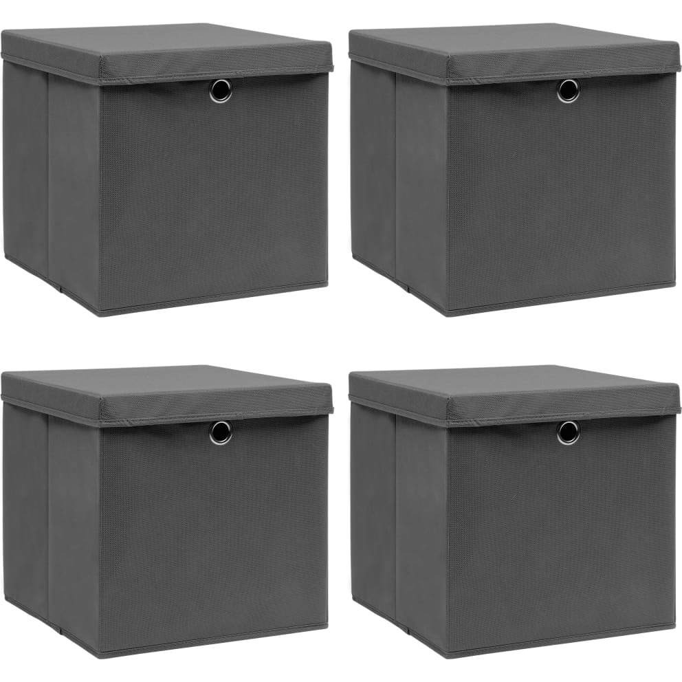 vidaXL Storage Boxes with Lids 4 pcs Gray 12.6&quotx12.6&quotx12.6" Fabric