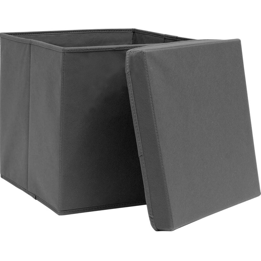 vidaXL Storage Boxes with Lids 4 pcs Gray 12.6&quotx12.6&quotx12.6" Fabric