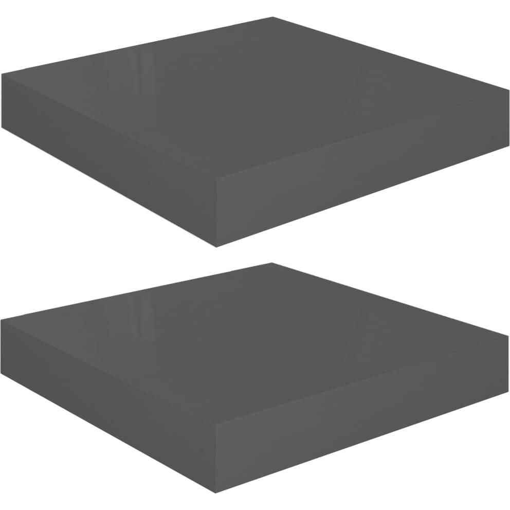vidaXL Floating Wall Shelves 2 pcs High Gloss Gray 9.1&quotx9.3&quotx1.5" MDF