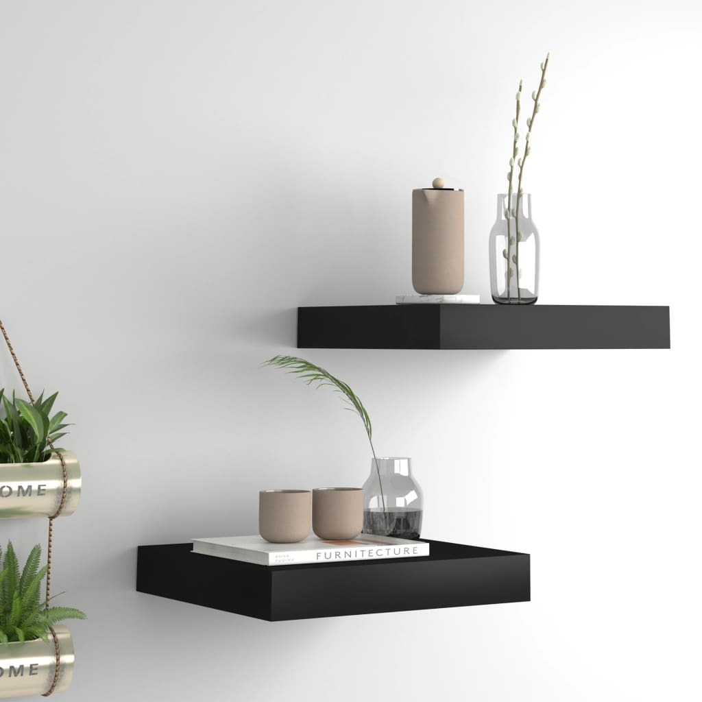 vidaXL Floating Wall Shelves 2 pcs Black 9.1&quotx9.3&quotx1.5" MDF
