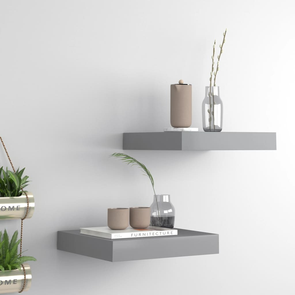 vidaXL Floating Wall Shelves 2 pcs Gray 9.1&quotx9.3&quotx1.5" MDF