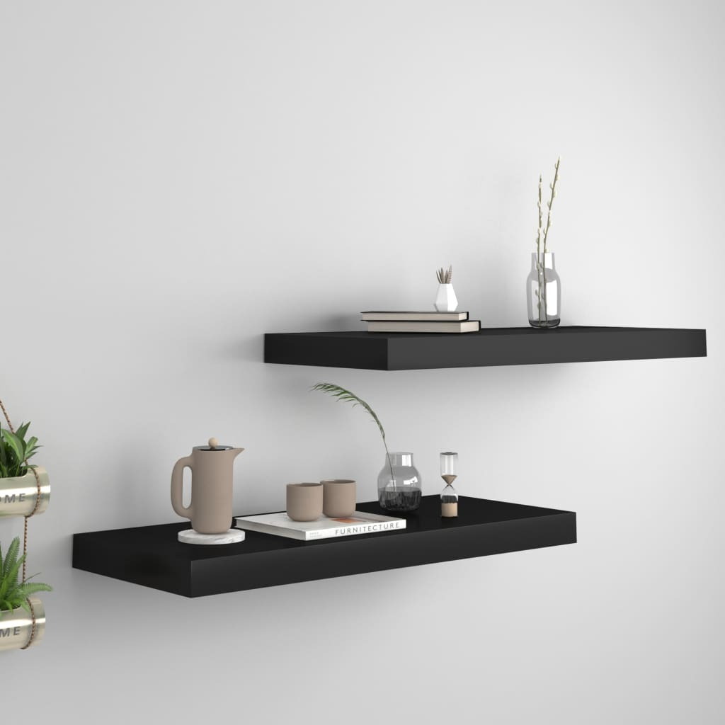 vidaXL Floating Wall Shelves 2 pcs Black 23.6&quotx9.3&quotx1.5" MDF