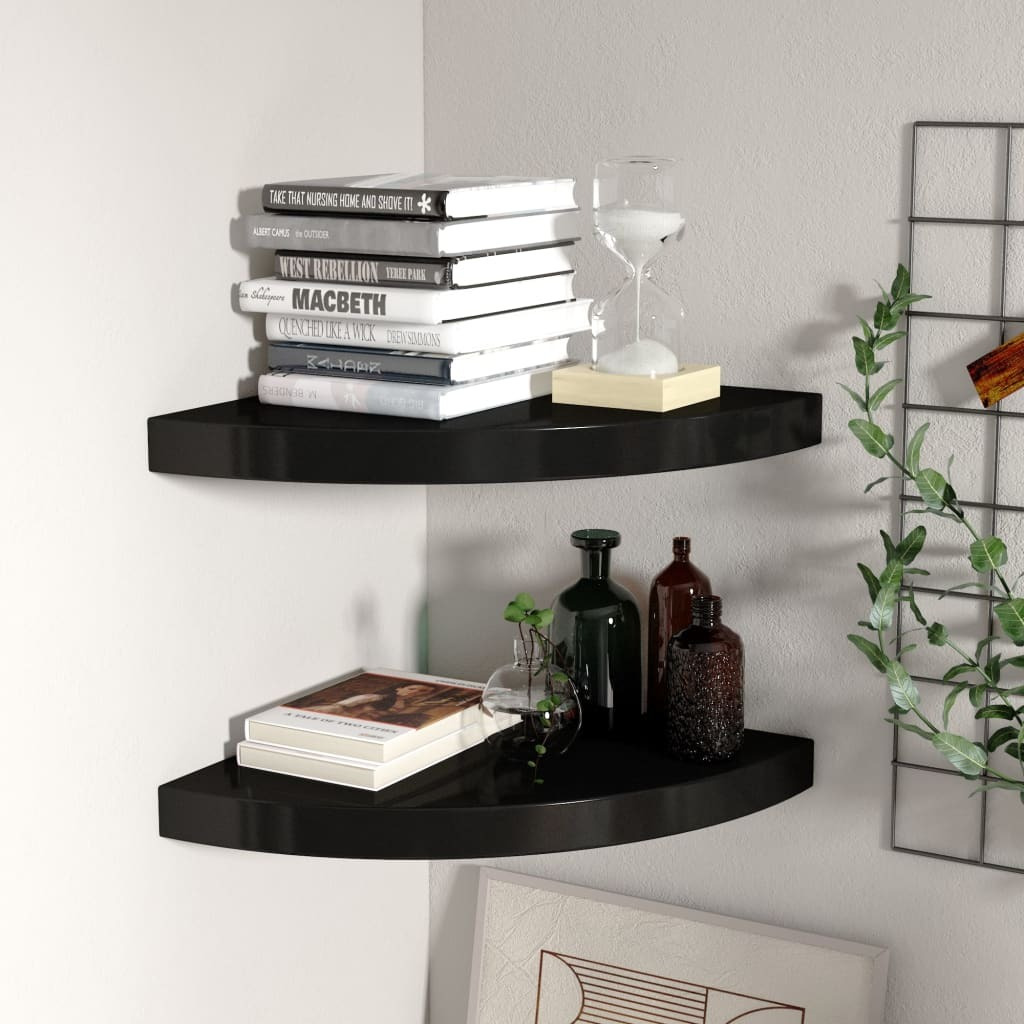 vidaXL Floating Corner Shelves 2 pcs Black 13.8&quotx13.8&quotx1.5" MDF