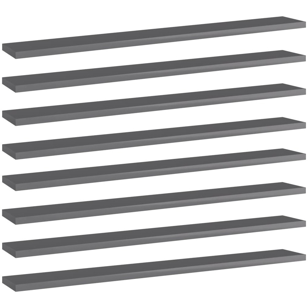 vidaXL Bookshelf Boards 8 pcs High Gloss Gray 31.5&quotx3.9&quotx0.6" Engineered Wood