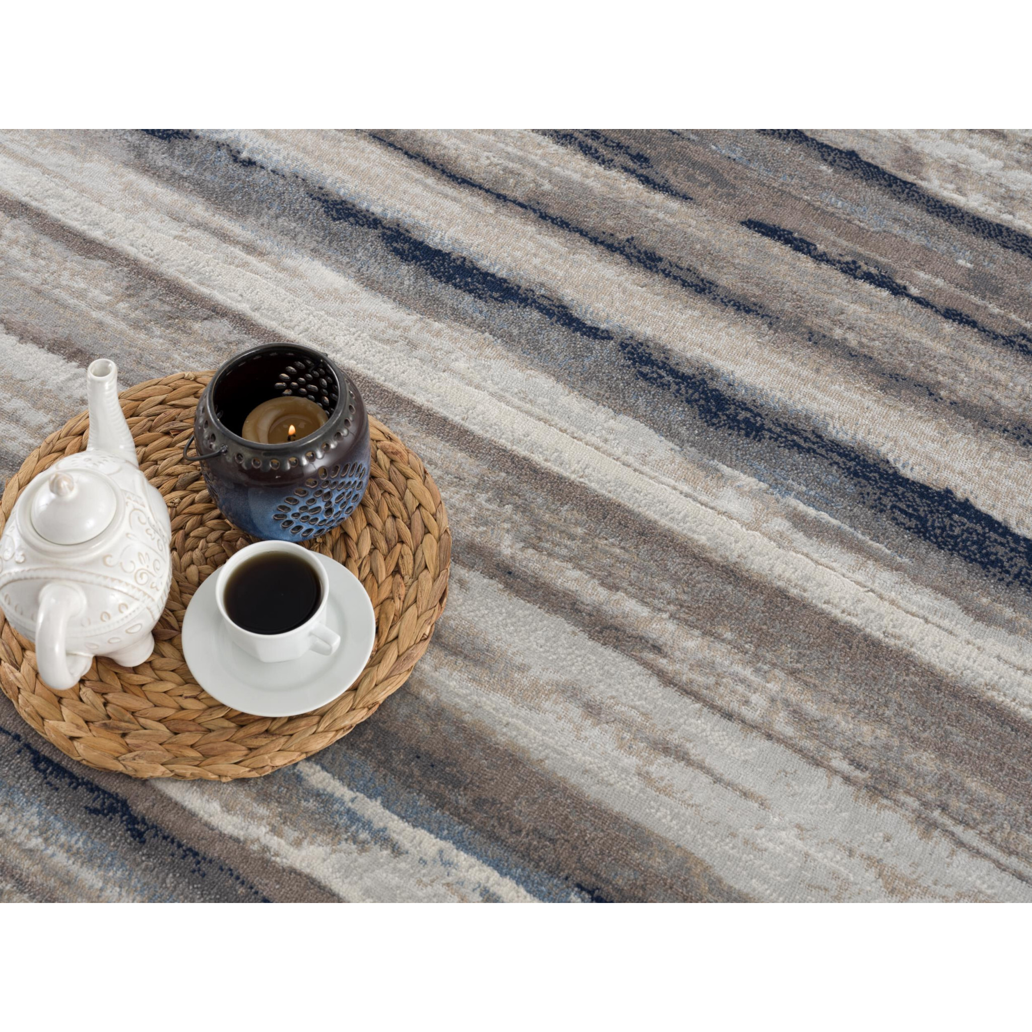 2 X 6 Blue And Beige Distressed Stripes Area Rug