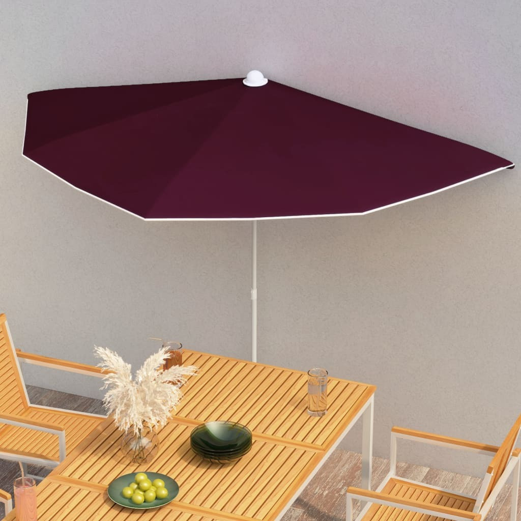 vidaXL Garden Half Parasol with Pole 70.9&quotx35.4" Bordeaux Red