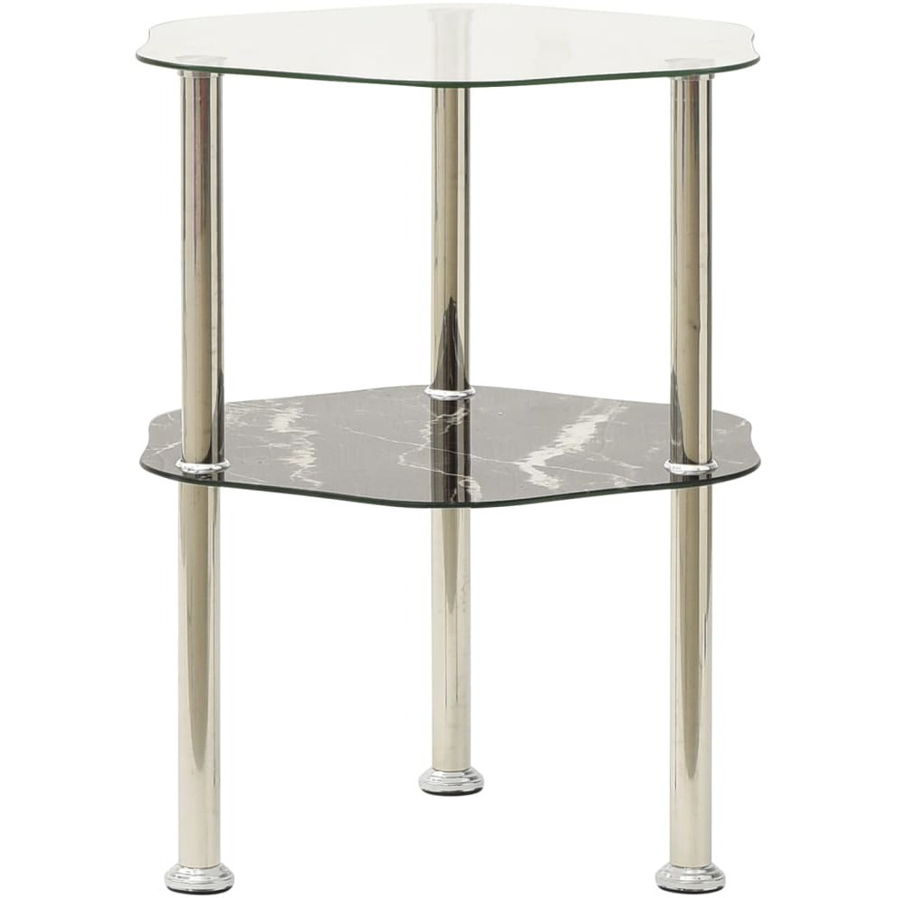 vidaXL 2-Tier Side Table Transparent & Black 15&quotx15&quotx19.7" Tempered Glass