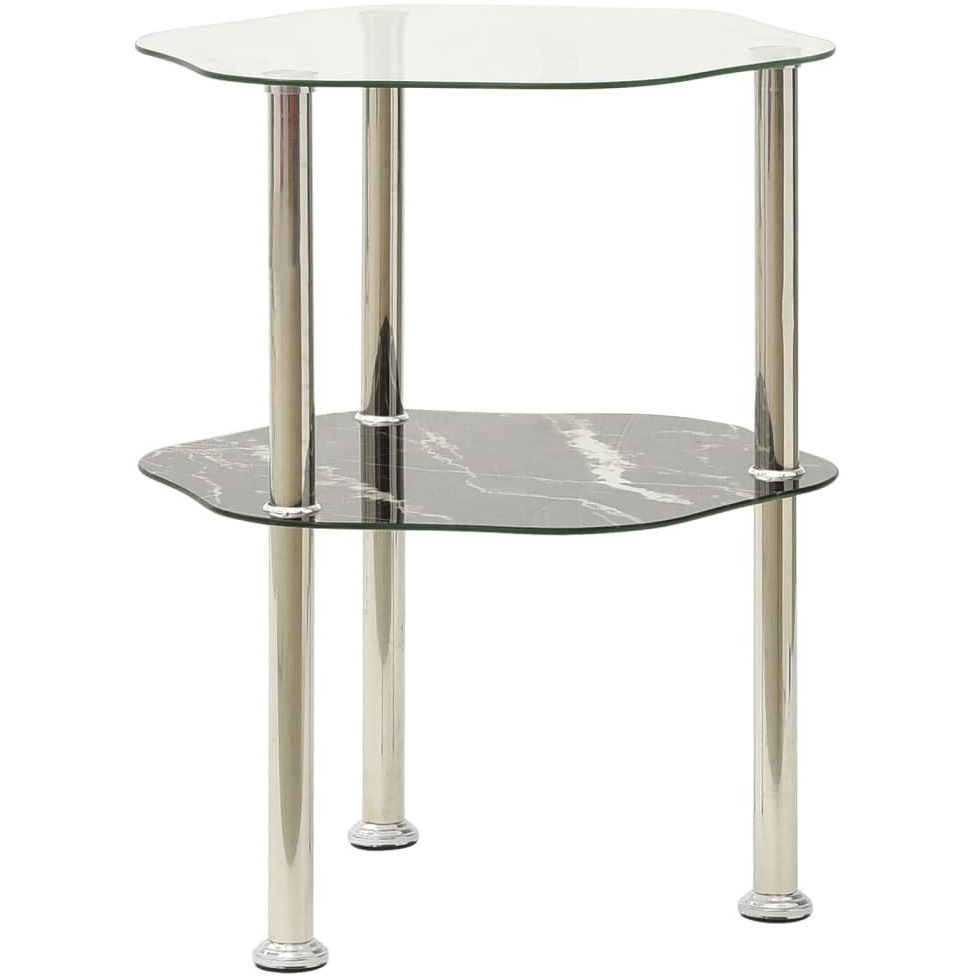 vidaXL 2-Tier Side Table Transparent & Black 15&quotx15&quotx19.7" Tempered Glass