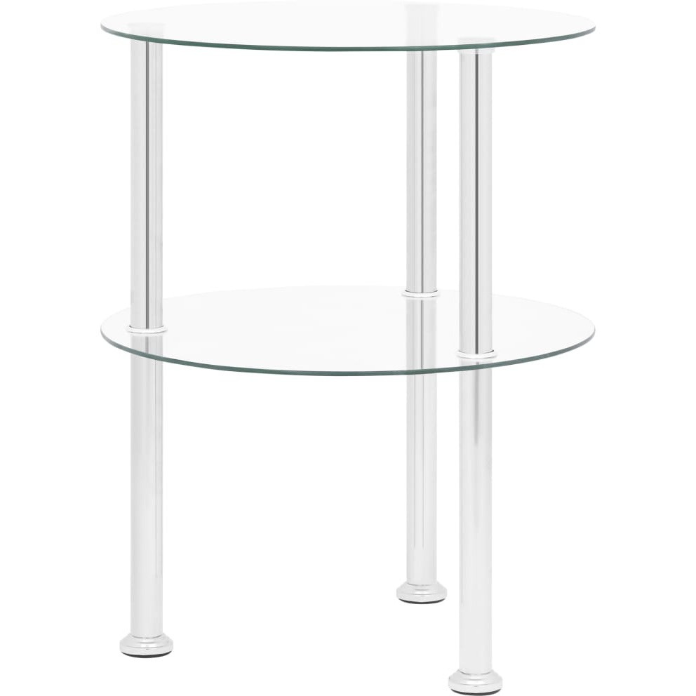 vidaXL 2-Tier Side Table Transparent 15" Tempered Glass