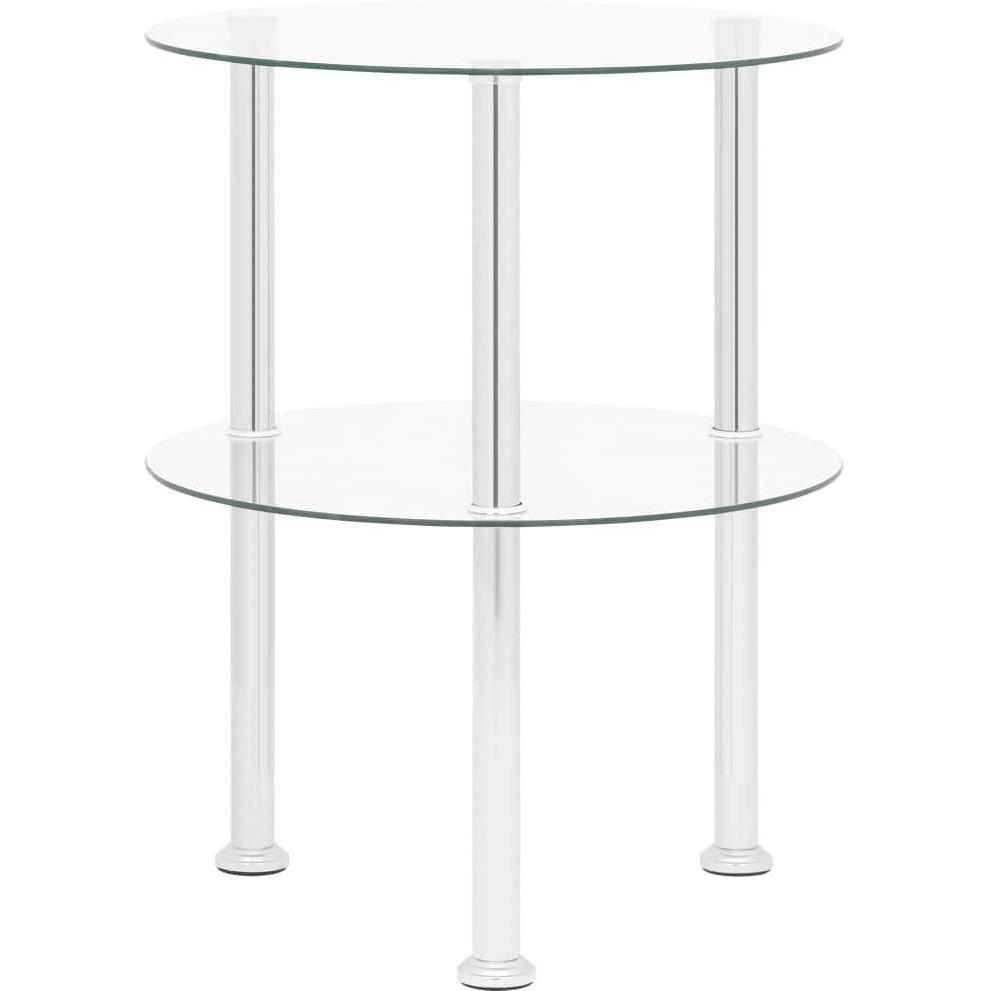 vidaXL 2-Tier Side Table Transparent 15" Tempered Glass