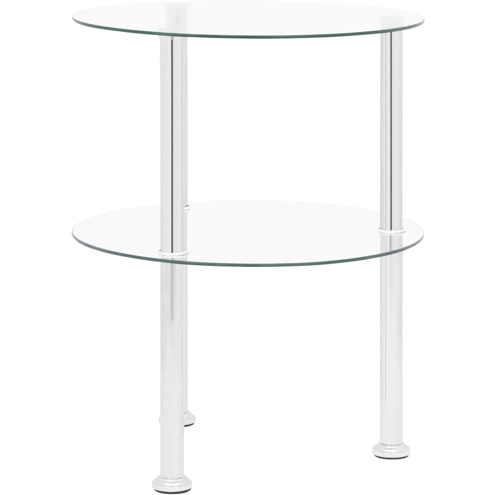 vidaXL 2-Tier Side Table Transparent 15" Tempered Glass