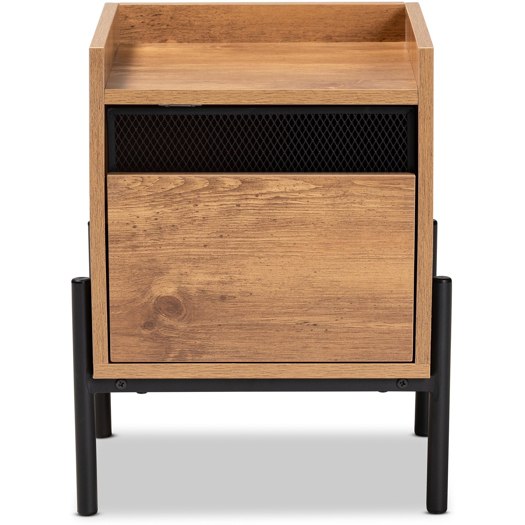 Baxton Studio Tasman Modern and Contemporary Industrial Natural Brown Finished Wood and Black Metal End Table