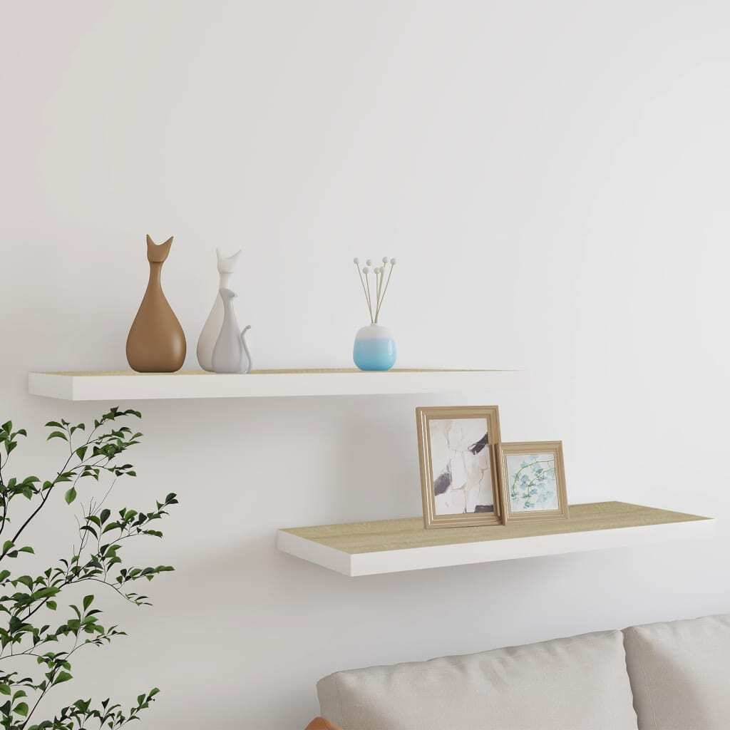 vidaXL Floating Wall Shelves 2 pcs Oak and White 31.5&quotx9.3&quotx1.5&quot MDF