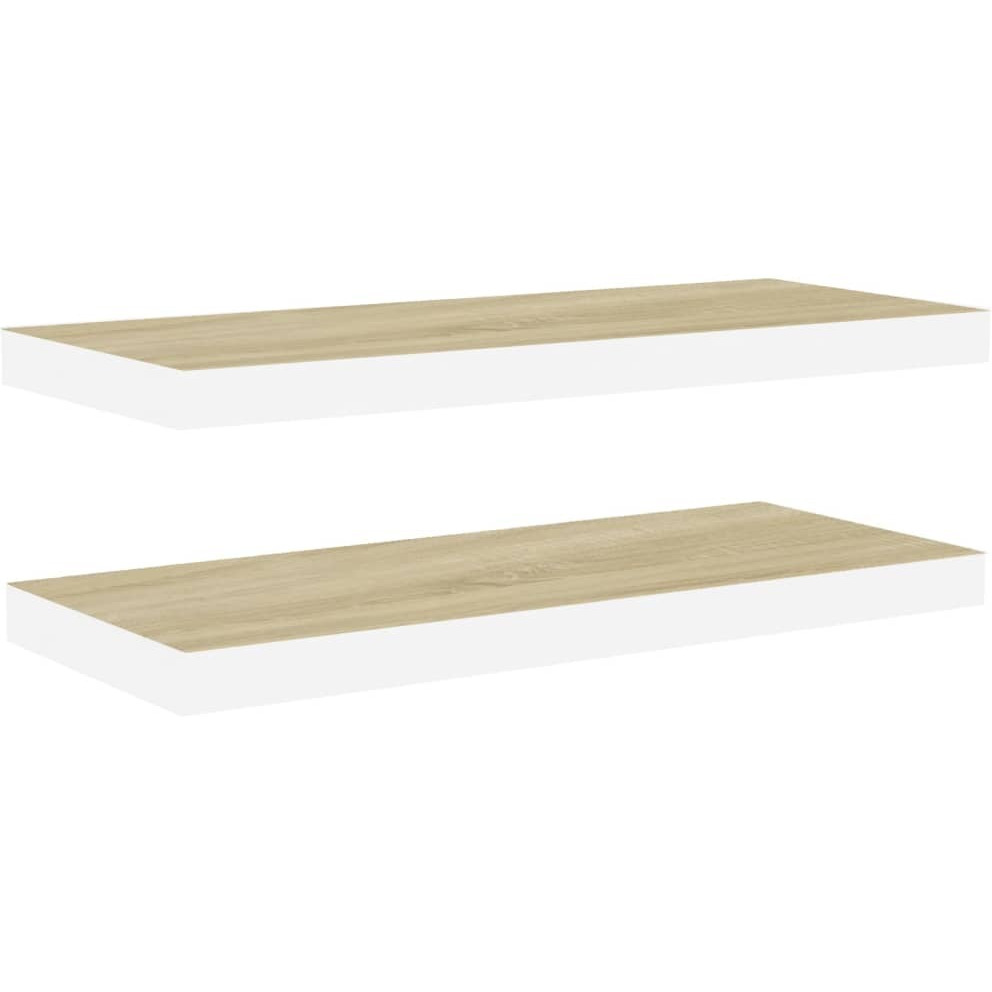 vidaXL Floating Wall Shelves 2 pcs Oak and White 31.5&quotx9.3&quotx1.5&quot MDF
