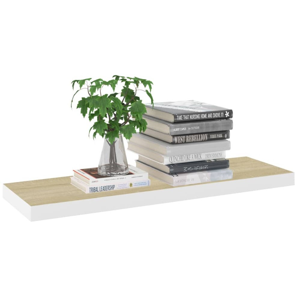 vidaXL Floating Wall Shelves 2 pcs Oak and White 31.5&quotx9.3&quotx1.5&quot MDF