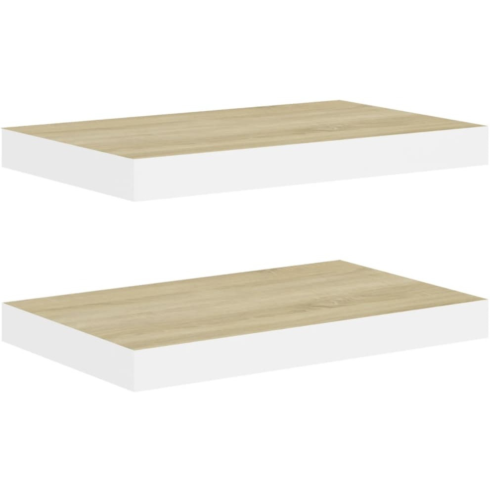vidaXL Floating Wall Shelves 2 pcs Oak and White 15.7&quotx9.1&quotx1.5" MDF