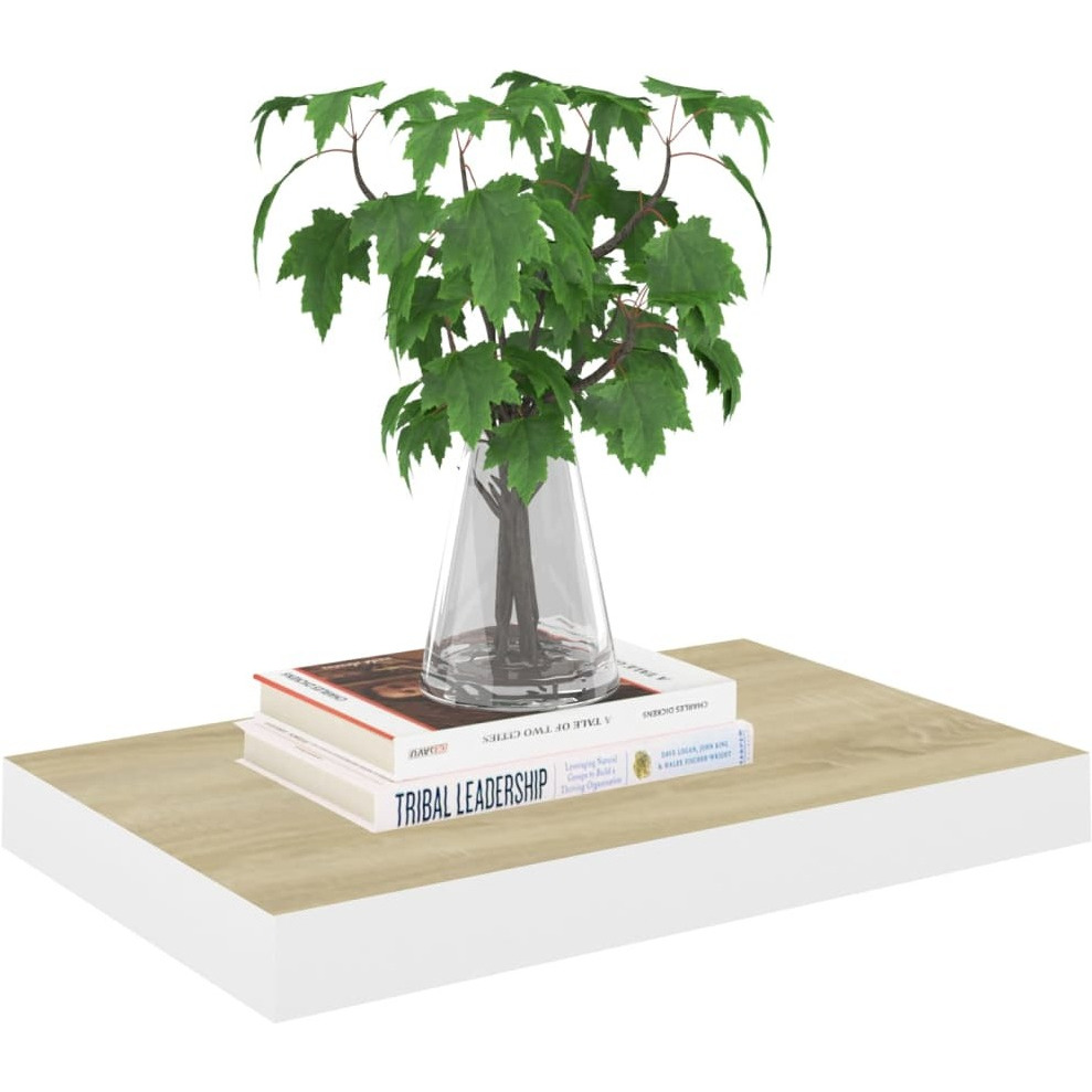 vidaXL Floating Wall Shelf Oak and White 19.7&quotx9.1&quotx1.5" MDF