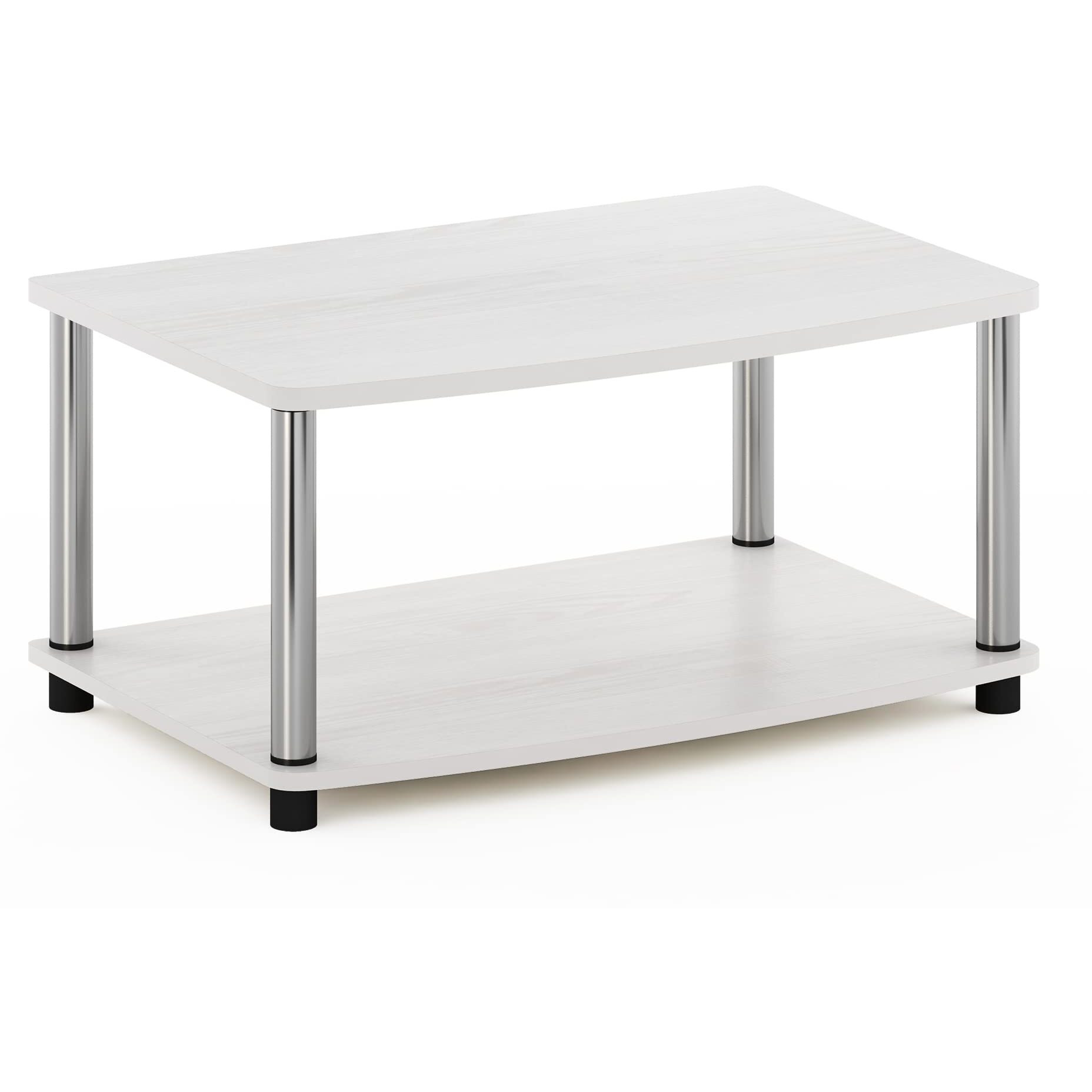 Furinno Turn-N-Tube No Tools 2-Tier Elevated TV Stands, White Oak/Chrome