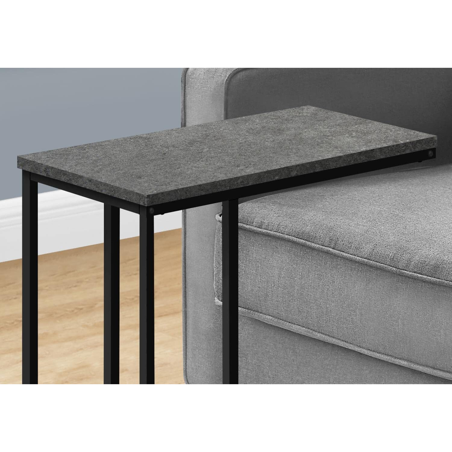 ACCENT TABLE - 25&quotH / GREY STONE-LOOK / BLACK METAL