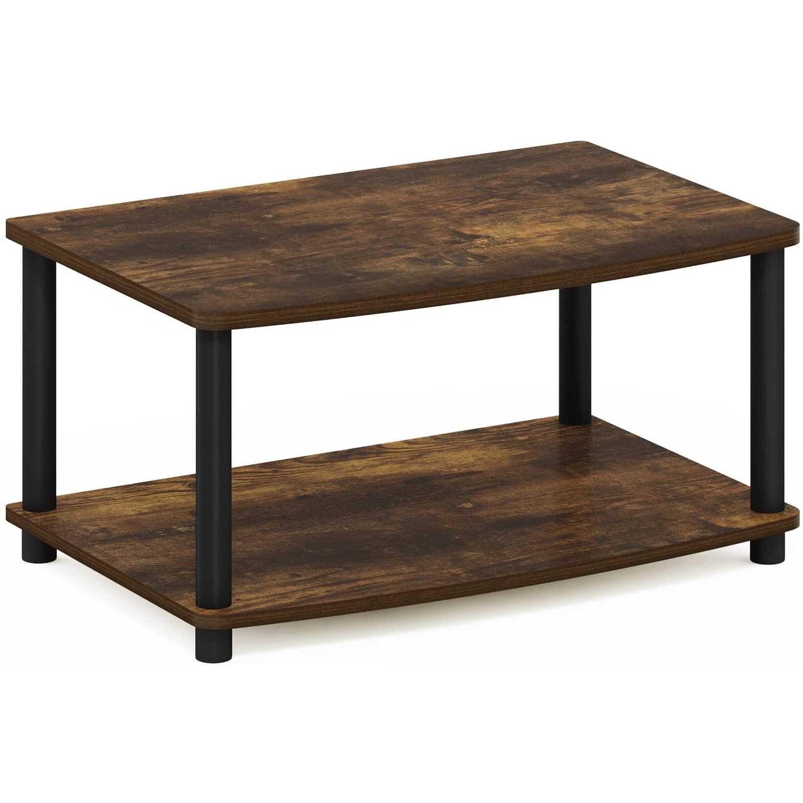 Furinno Turn-N-Tube No Tools 2-Tier Elevated TV Stands, Amber Pine/Black