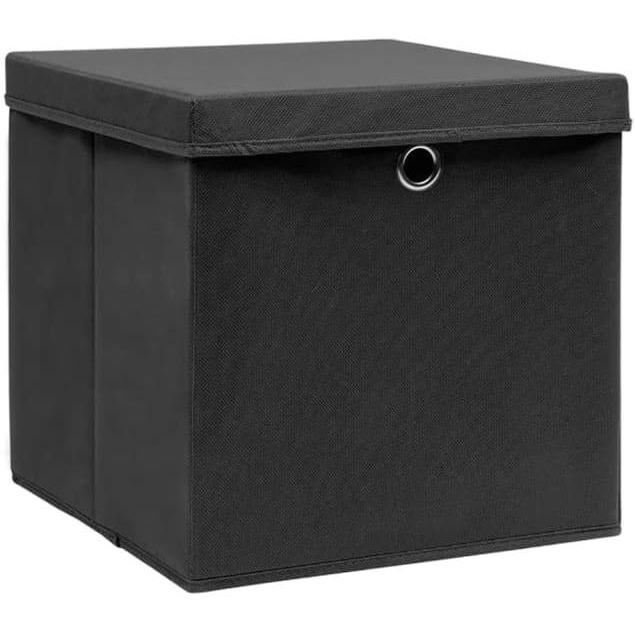 vidaXL Storage Boxes with Covers 4 pcs 11&quotx11&quotx11" Black