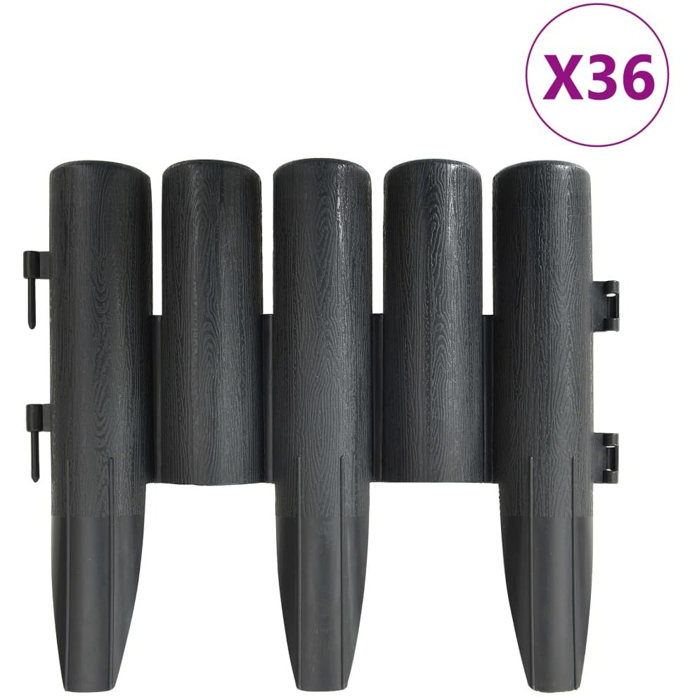 vidaXL Lawn Edgings 36 pcs Anthracite 32.8' PP