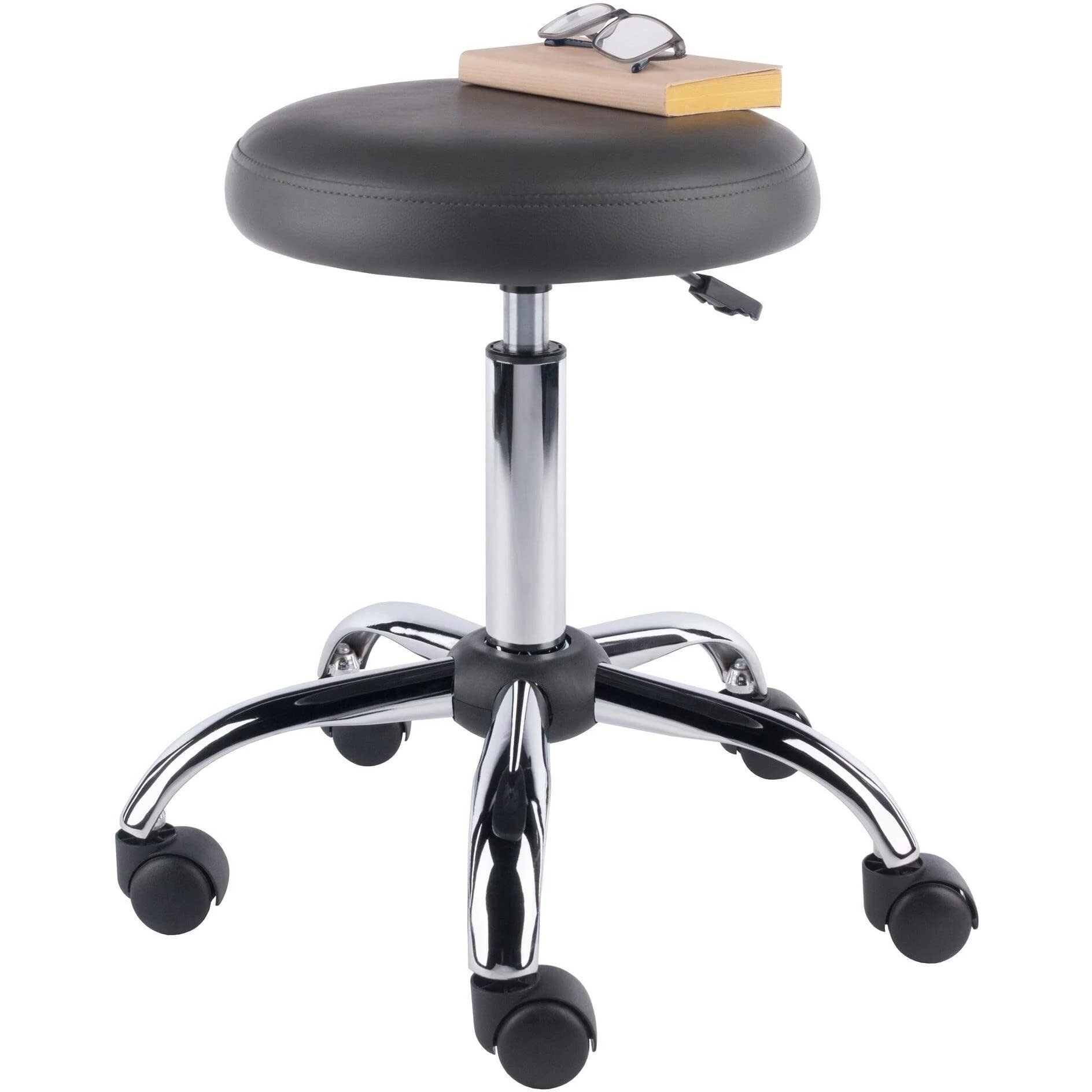 Clyde Adjustable Cushion Seat Swivel Stool, Charcoal and Chrome