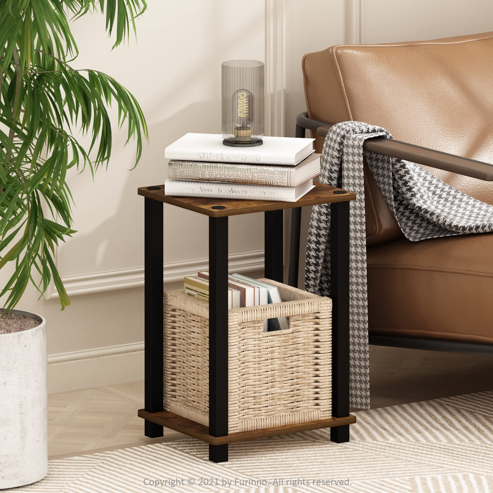 Simplistic End Table, Small, Set of 2, Amber Pine/Black