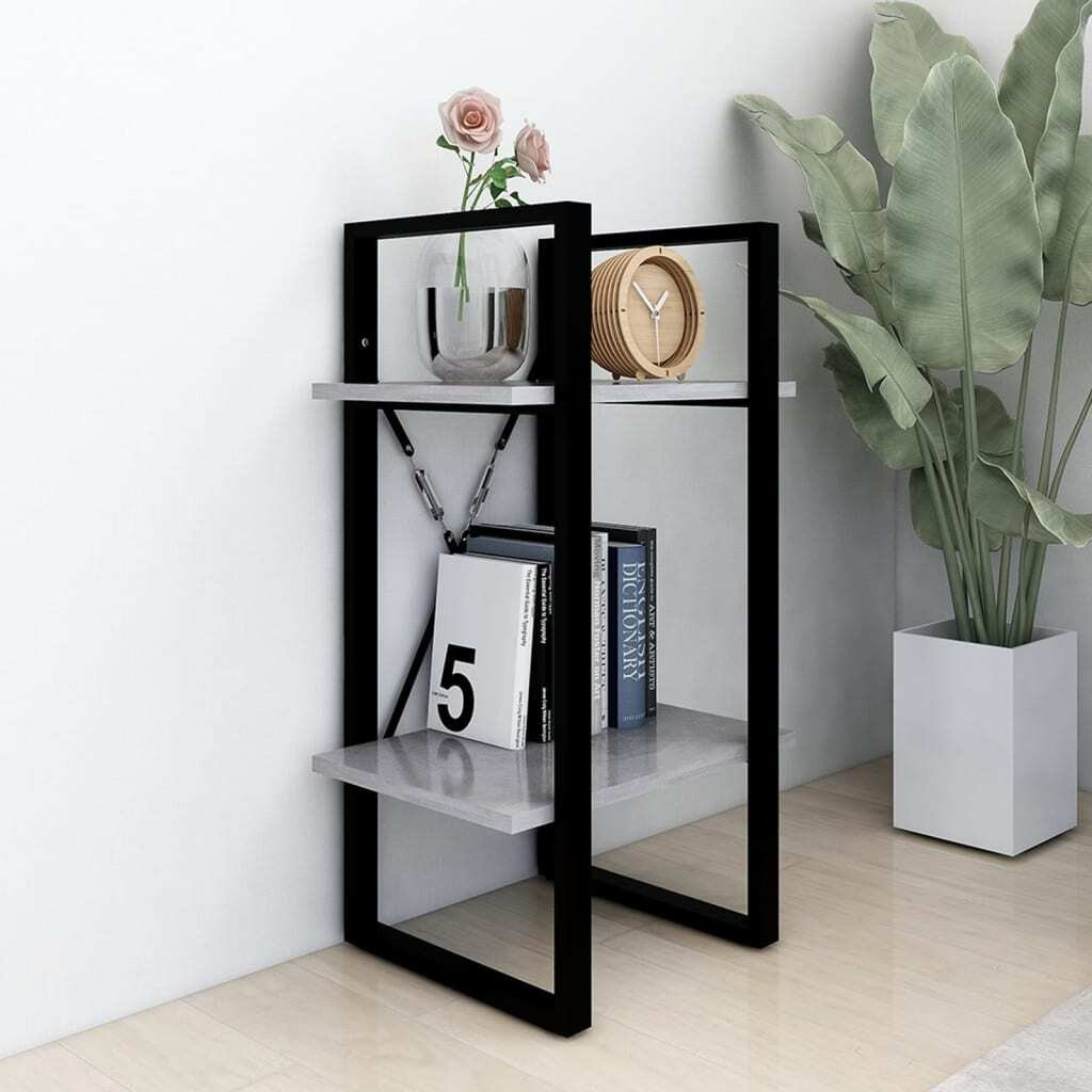 vidaXL 2-Tier Book Cabinet Concrete Gray 15.7&quotx11.8&quotx27.6" Engineered Wood