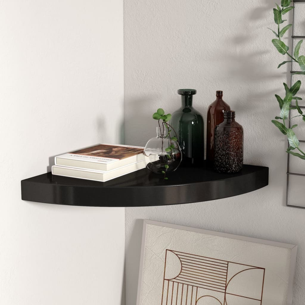 vidaXL Floating Corner Shelf Black 13.8&quotx13.8&quotx1.5" MDF
