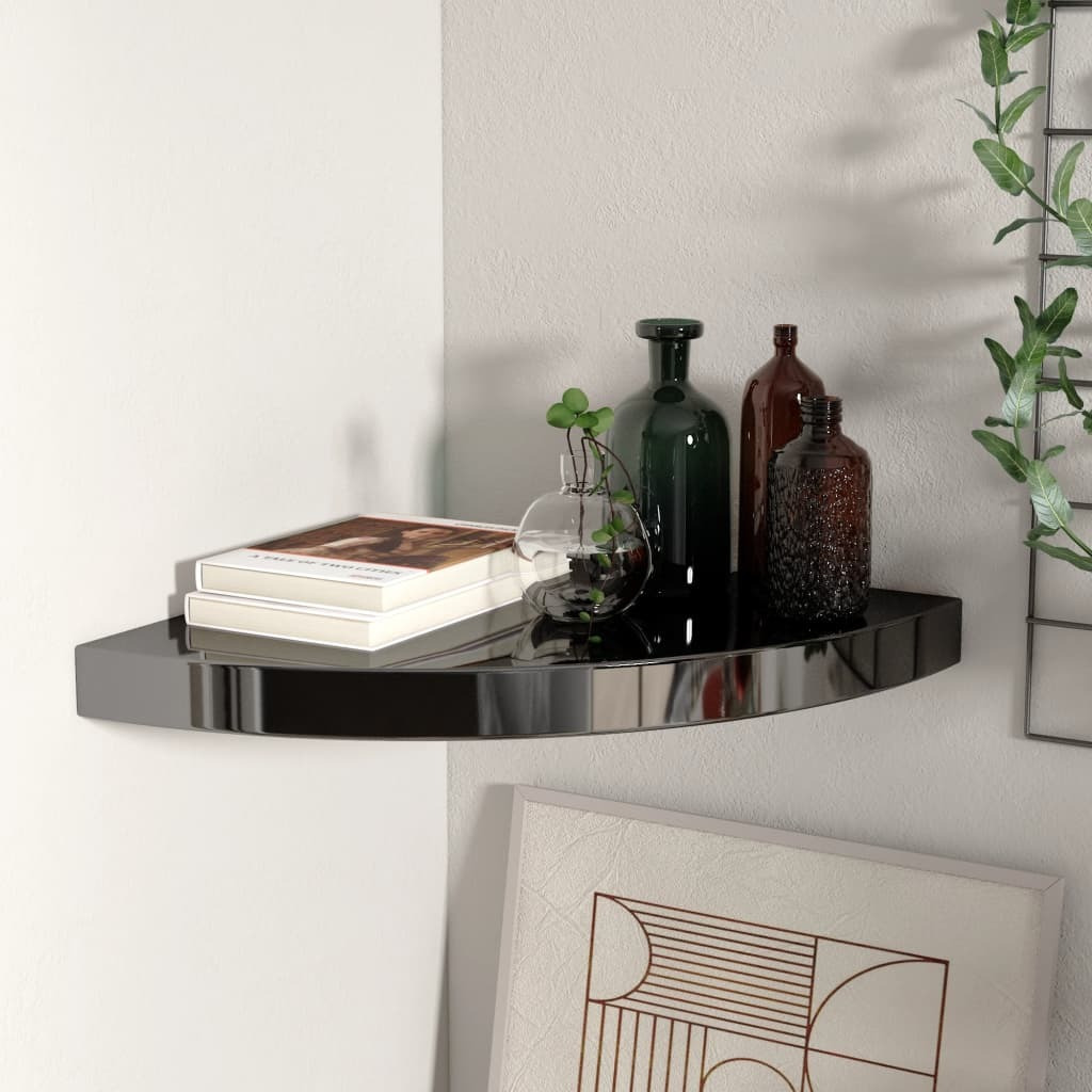 vidaXL Floating Corner Shelf High Gloss Black 13.8&quotx13.8&quotx1.5" MDF