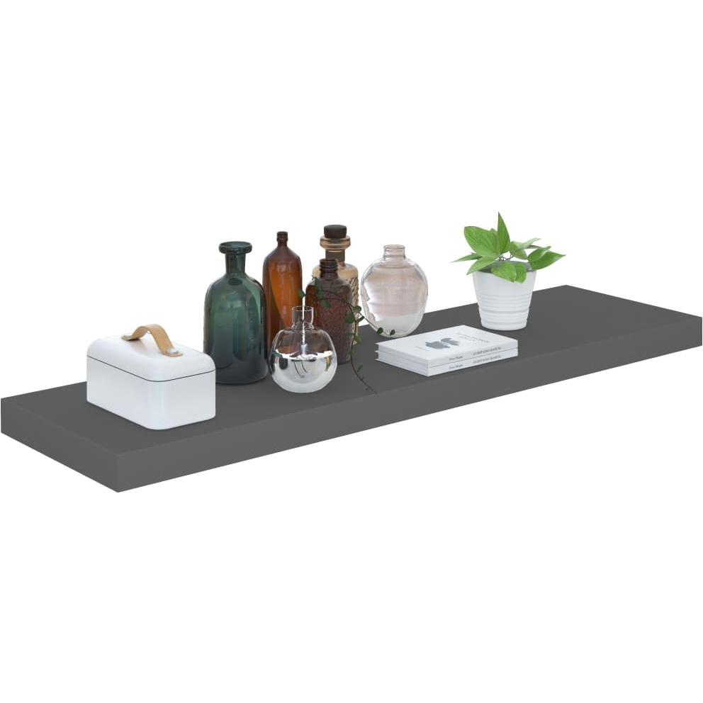 vidaXL Floating Wall Shelf High Gloss Gray 35.4&quotx9.3&quotx1.5" MDF